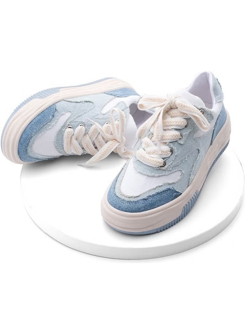MARJIN Margin Women's High Sole Sneaker Linen Fabric Lace-up Sports Shoes Corken - Image 3
